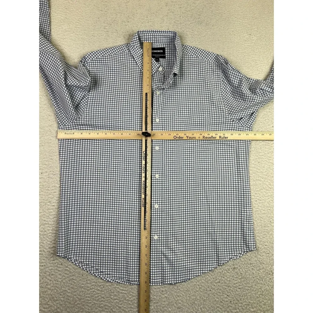 Bonobos Shirt Mens Large Blue Check Standard Fit Stretch Long Sleeve Button Down - Picture 6 of 7